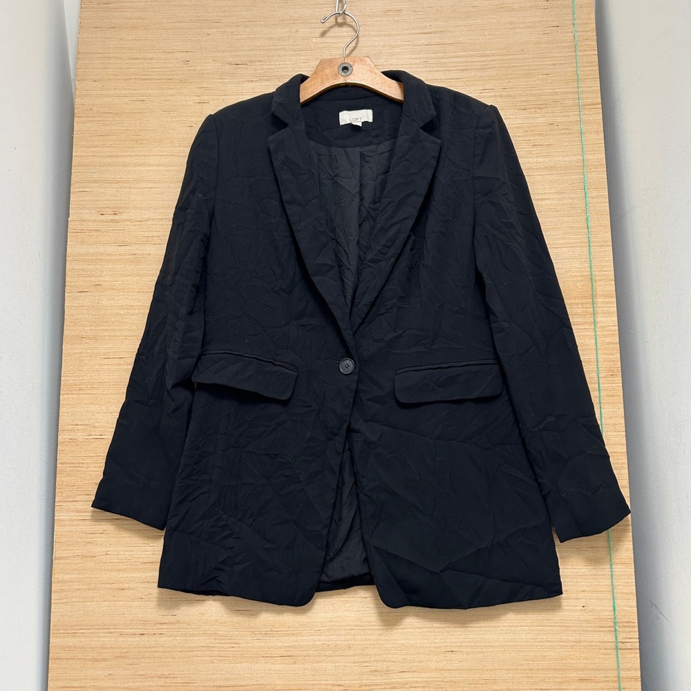 LOFT Womens Black Single Button Blazer Notched Lapel Flap Pockets Size 2